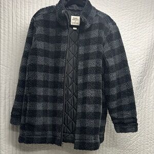 Lands' End Black and Gray Checkered Sherpa Jacket X Blake Sheldon